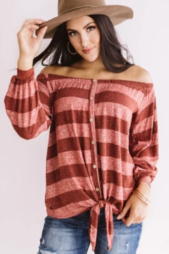Cute As A Button Off Shoulder Top In Aurora Red