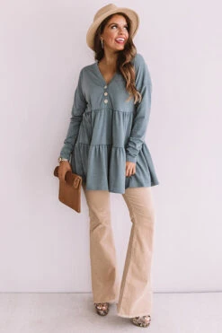 Concert Crush Babydoll Top In Light Teal