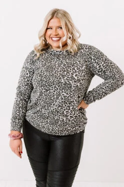 Play It Cozy Leopard Sweatshirt Curves
