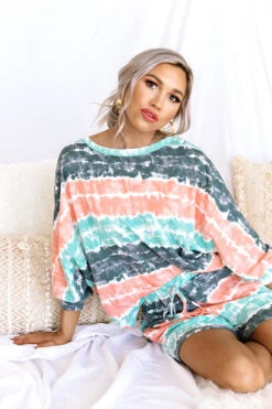 Here And There Tie Dye Shift Top In Ocean Wave