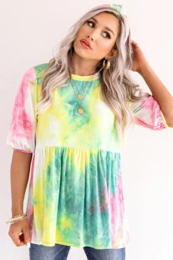 Cheek Kisses Tie Dye Babydoll Top -Chic Essence 2007023862000 2020071714454900 3c28ec90cheek kisses tie dye babydoll top