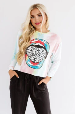 Let's Talk Leopard Tie Dye Crop Sweatshirt In Pink
