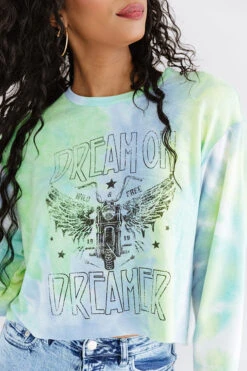 Dream On Dreamer Tie Dye Crop Sweatshirt In Blue -Chic Essence 2007239545000 2020081813105600 4505e640dream on dreamer tie dye crop sweatshirt in blue