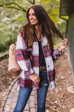 Redwoods Adventure Plaid Jacket In Wine -Chic Essence 2008177581000 2020091416531300 32d03684redwoods adventure plaid jacket in wine