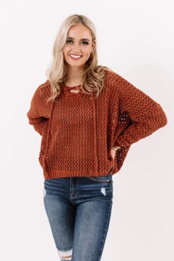 LA Influencer Knit Hoodie In Rust -Chic Essence 2011034883000 2020111716502800 08678d9anewproduct