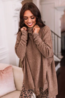 Senorita Snuggles Shift Sweater In Mocha -Chic Essence 2011115996000 2020113010405400 76c58899senorita snuggles shift sweater in mocha