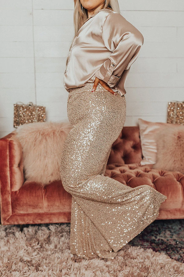 Dainty Glam Sequin High Waist Flare In Gold Curves 8 Dainty Glam Sequin High Waist Flare In Gold Curves - Image 6