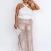 Dainty Glam Sequin High Waist Flare In Gold Curves