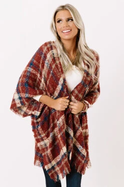 Chic Checklist Plaid Poncho In Aurora Red -Chic Essence 2011235063000 2020122109130500 dea1e6aachic checklist plaid poncho in aurora red