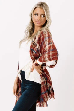 Chic Checklist Plaid Poncho In Aurora Red -Chic Essence 2011235063000 2020122109130600 705ee056chic checklist plaid poncho in aurora red