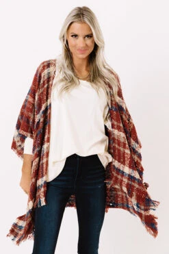 Chic Checklist Plaid Poncho In Aurora Red -Chic Essence 2011235063000 2020122109130700 5257bd9dchic checklist plaid poncho in aurora red