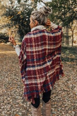 Chic Checklist Plaid Poncho In Aurora Red -Chic Essence 2011235063000 2022110408015400 4ba71545chic checklist plaid poncho in aurora red