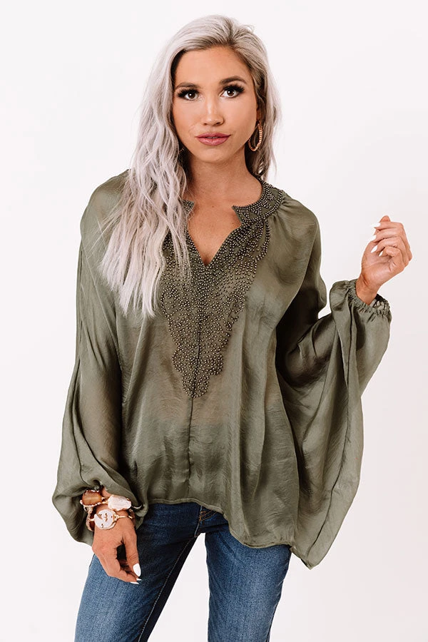 Brilliantly Beaming Beaded Top In Olive 4 Brilliantly Beaming Beaded Top In Olive - Image 2