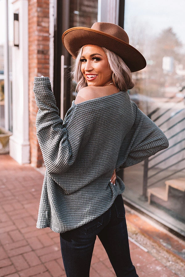 Easily Enchanted Waffle Knit Top In Dark Teal 7 Easily Enchanted Waffle Knit Top In Dark Teal - Image 5