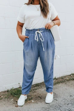 Daybreak Dreamer Chambray Pants In Medium Wash Curves -Chic Essence 2107128545000 2021072314372200 e2b79712daybreak dreamer chambray pants in medium wash