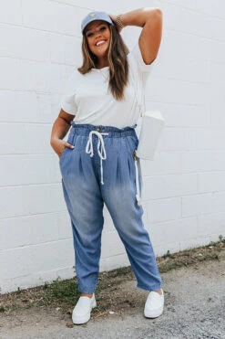 Daybreak Dreamer Chambray Pants In Medium Wash Curves -Chic Essence 2107128545000 2021072314372600 60469882daybreak dreamer chambray pants in medium wash