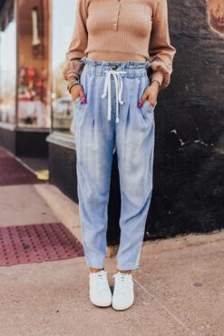 Daybreak Dreamer Chambray Pants In Light Wash -Chic Essence 2107134718000 2021120714271700 75d9710ddaybreak dreamer chambray pants in light wash