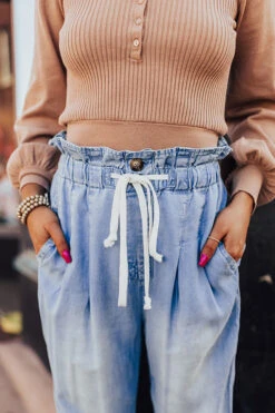 Daybreak Dreamer Chambray Pants In Light Wash -Chic Essence 2107134718000 2021120714271700 90319098daybreak dreamer chambray pants in light wash