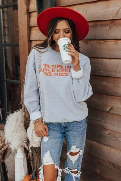 Pumpkin Spice Keeps Me Nice Sweatshirt -Chic Essence 2107288607000 2021081215503300 457067cbpumpkin spice keeps me nice sweatshirt