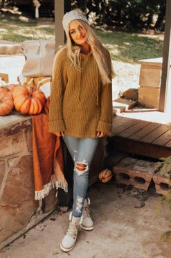 Maple Spice Knit Hoodie In Mustard -Chic Essence 2108124174000 2021090112381000 d70cedb0maple spice knit hoodie in mustard