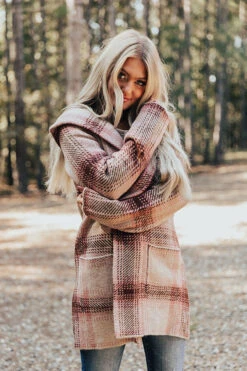 Front Page 20 Autumn Woods Plaid Coat In Blush