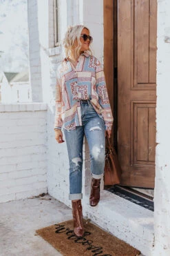 Chic On The Scene Button Up Top In Airy Blue