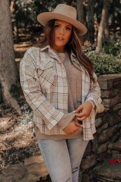 Stay Gourd-geous Plaid Jacket In Light Birch Curves