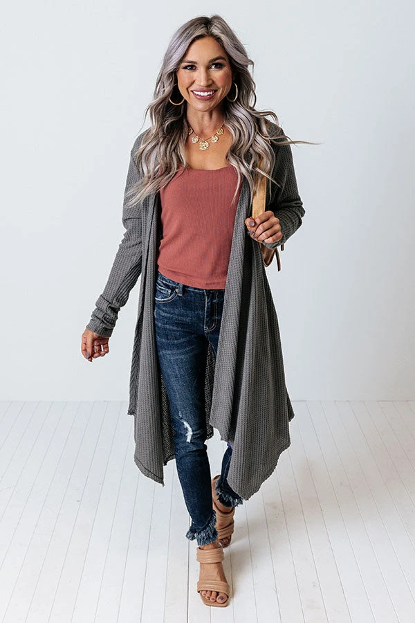 Coolest Feeling Waffle Knit Cardigan In Dark Grey 4 Coolest Feeling Waffle Knit Cardigan In Dark Grey - Image 2