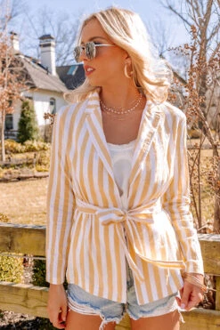 Hamptons Forever Stripe Blazer In Yellow -Chic Essence 2202283053000 2022031415191500 4187a646hamptons forever stripe blazer in yellow
