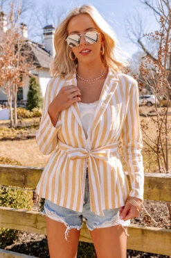 Hamptons Forever Stripe Blazer In Yellow -Chic Essence 2202283053000 2022031415191500 ecd742cfhamptons forever stripe blazer in yellow