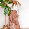 Boat Weekend High Waist Floral Pants In Brown Curves -Chic Essence 2203318820000 2023043012353000 dc048c3fboat weekend high waist floral pants in brown curves