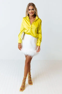 Plan For Success Satin Button Up In Neon Yellow