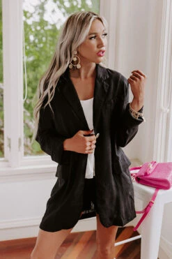 Round Trip Ticket Linen-Blend Blazer In Black -Chic Essence 2205209621000 2022060112233400 c7d55c13round trip ticket linen blend blazer in black