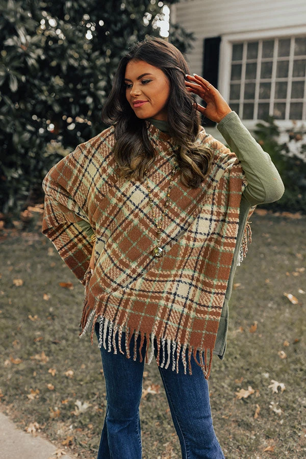 Capture A Memory Plaid Poncho In Brown 4 Capture A Memory Plaid Poncho In Brown - Image 2