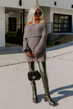 Curl Up And Get Cozy Knit Sweater In Dark Grey