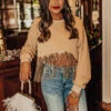 Tea Reader Fringe Crop Sweater In Khaki 1 Tea Reader Fringe Crop Sweater In Khaki -Chic Essence 2210182583000 2022110410471200 09166dbctea reader fringe crop sweater in khaki