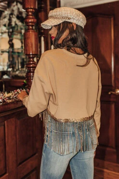 Tea Reader Fringe Crop Sweater In Khaki -Chic Essence 2210182583000 2022110410471200 6a8f1572tea reader fringe crop sweater in khaki