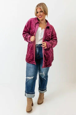 Warmest Wishes Velvet Jacket In Berry Curves
