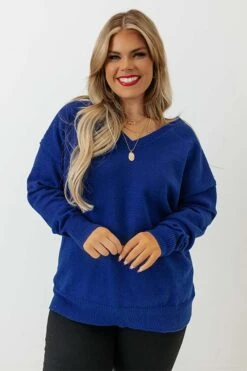 Central Park Chills Sweater In Royal Blue Curves