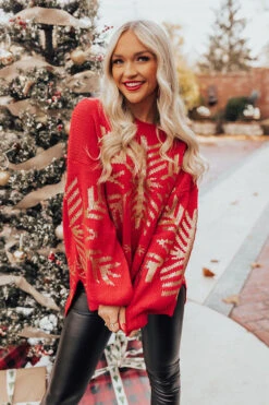 Falling Snowflakes Sweater In Red