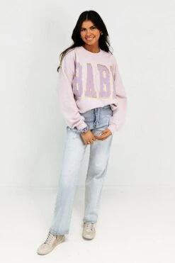 Call Me Babe Graphic Sweatshirt In Dusty Purple -Chic Essence 2212089195000 2023052309042400 3050968dcall me babe graphic sweatshirt in dusty purple