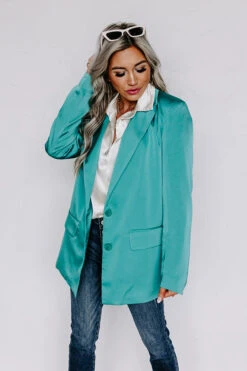 Mainstream Drama Satin Blazer In Turquoise -Chic Essence 2301096736000 2023011710584300 35eb62b7mainstream drama satin blazer in turquoise
