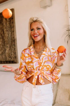 Holding Onto Happiness Front Tie Top In Orange 17 Holding Onto Happiness Front Tie Top In Orange -Chic Essence 2301201979000 2023020811292200 17fecb18holding onto happiness front tie top in orange