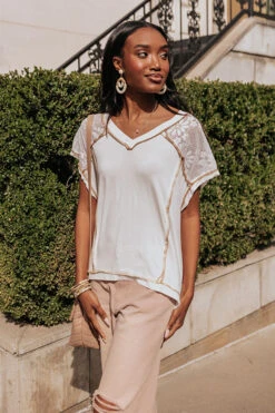 Charming Cityscape Lace Top In Ivory