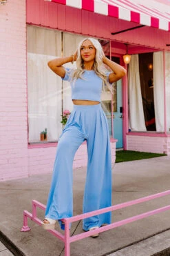 Divine Spark High Waist Pants In Sky Blue