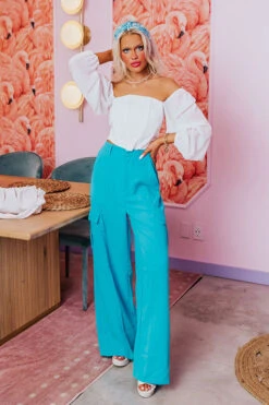 The Nikki High Waist Trousers In Sky Blue