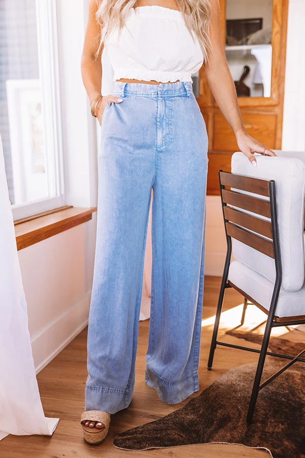 The Riley High Waist Chambray Trousers In Light Wash 4 The Riley High Waist Chambray Trousers In Light Wash - Image 2