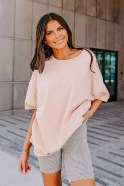 Learn As You Go Shift Tee In Light Peach