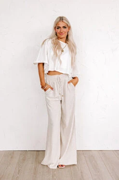 The Araceli High Waist Linen-Blend Pants In Stone